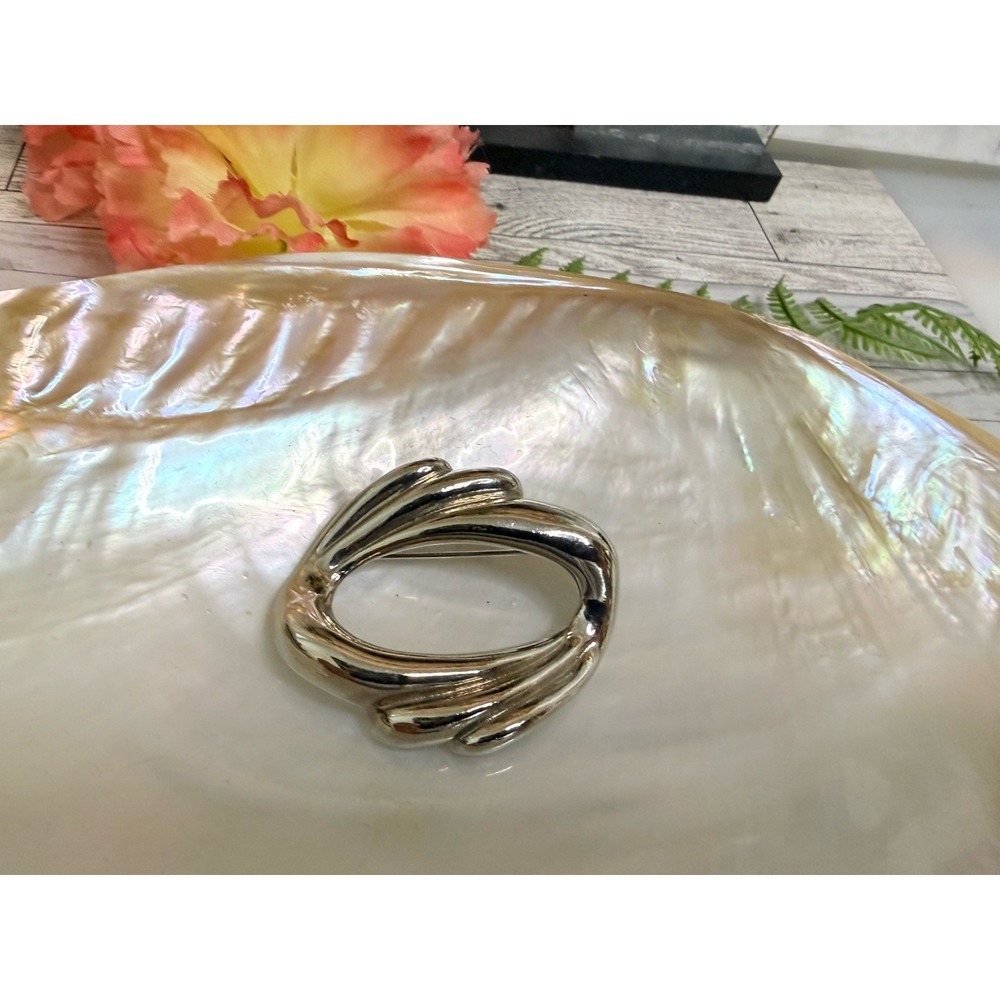 Vintage Unsigned Givenchy ? Silver Tone Oval Brooch Pin MCM Design 2" Elegant - Picture 11 of 16